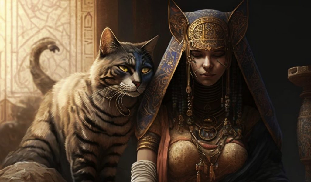 Ancient Egyptian Woman and Cat 