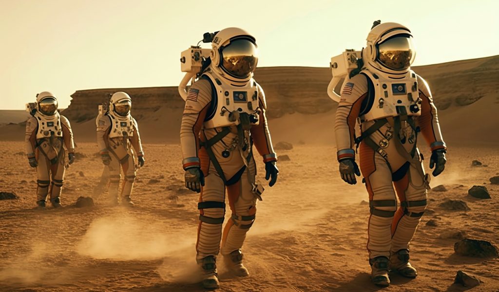 Group of Astronauts on Mars