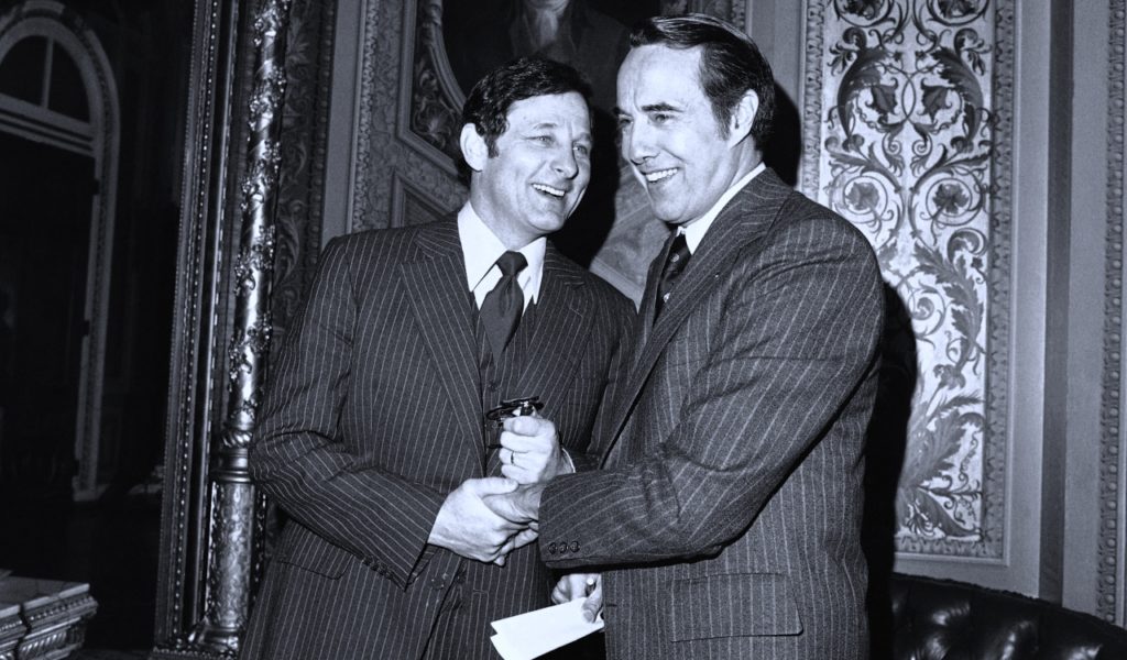 Then Birch Bayh and Bob Dole at the U.S. Capitol on Feb. 21, 1978